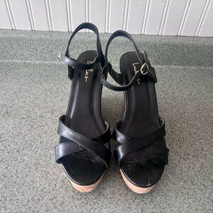 Black Leather Wedges